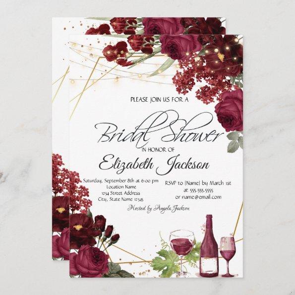 Wine Glass Lights Roses Frame Bridal Shower  Invitations