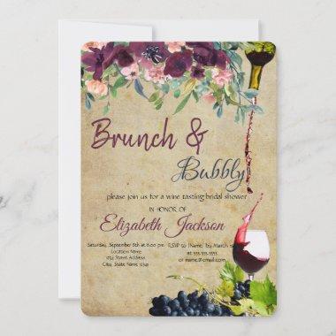 Wine,Grapes,Flowers Brunch & Bubbly Invitations