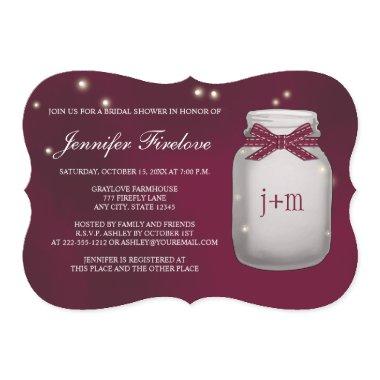 Wine Monogrammed Firefly Mason Jar Bridal Shower Invitations