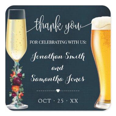 Wine Navy Bubbles & Brews Thank You Wedding Shower Square Sticker