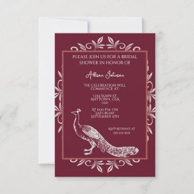 Wine Peacock Flourish Bridal Shower Invitations