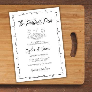 Wine & Pizza Perfect Pair Hand Drawn Couples