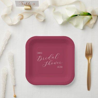 Wine Red Simple Style  Paper Plates