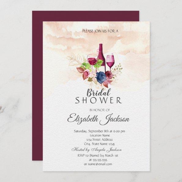 Wine Tasting Floral Bridal Shower Invitations