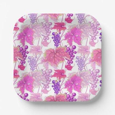 Wine Tasting Vintage Pink Purple Grape Vine Paper Plates