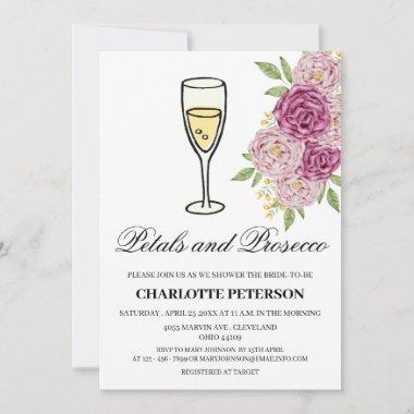 Wine Themed Petals and Prosecco Bridal Shower Invitations