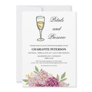 Wine Themed Petals and Prosecco Bridal Shower Invitations