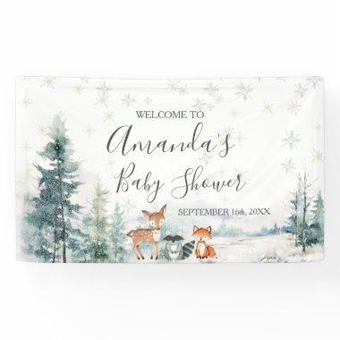 Winter Animal Silver Snowflakes Baby Shower Large Banner