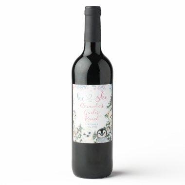 Winter animals artics Gender Reveal Wine Bottle Wine Label