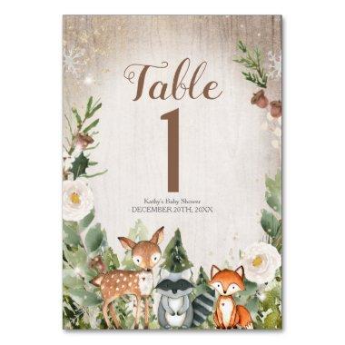 Winter Animals Woodland Table Number Baby Shower
