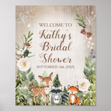 Winter Animals Woodland White Floral Welcome Sign