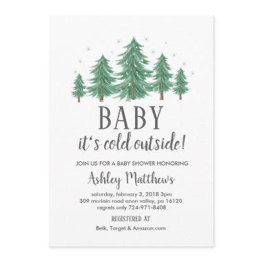 Winter baby shower invite, evergreen trees, cold Invitations