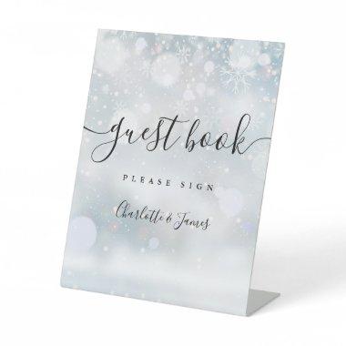 Winter Black Signature Script Guest Book Pedestal Sign