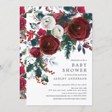 Winter Bloom Floral Baby Shower Invitations