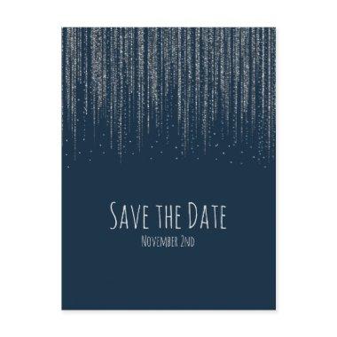 Winter Blue Silver Sparkling Ice Lights Save Date Announcement Post