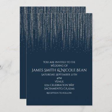 Winter Blue & Silver Sparkling Ice Lights Wedding Invitations