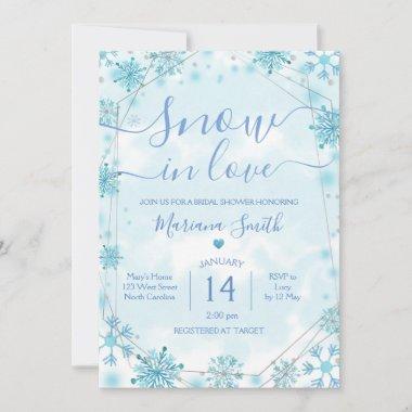 Winter Blue Snow in Love Snowflake Bridal Shower Invitations