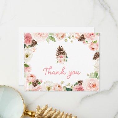 Winter Blush Pink Floral Baby Shower Thank You Invitations
