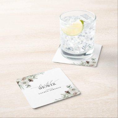 Winter Botanical Greenery Elegant  Square Paper Coaster
