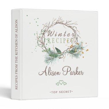 Winter branches wreath watercolor rustic recipes binder