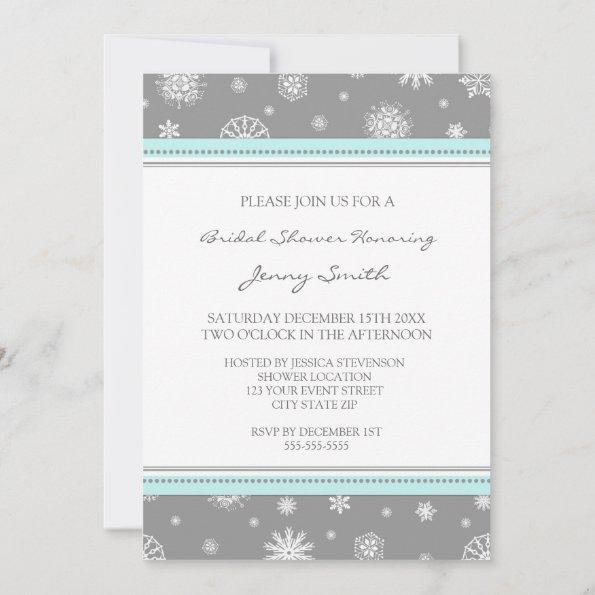 Winter Bridal Shower Aqua Gray Snowflakes Invitations
