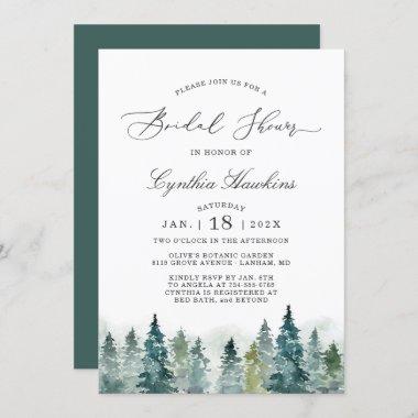 Winter Bridal Shower Elegant Chic Pine Tree Forest Invitations