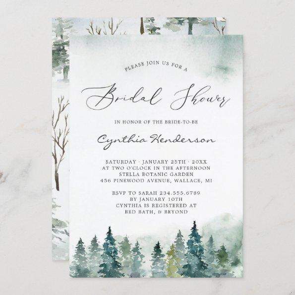 Winter Bridal Shower Elegant Forest Pine Trees Invitations
