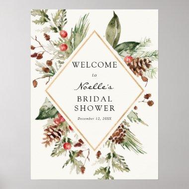 Winter Bridal Shower Evergreen Poinsettia Welcome Poster