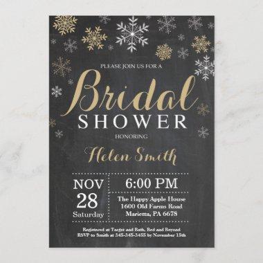 Winter Bridal Shower Gold and White Snowflake Invitations