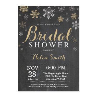 Winter Bridal Shower Gold and White Snowflake Invitations