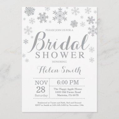 Winter Bridal Shower Invitations Gray Snowflake