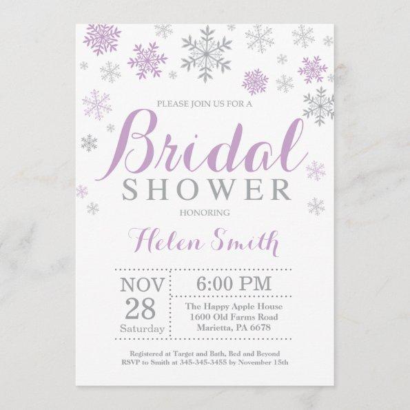 Winter Bridal Shower Invitations Purple Snowflake