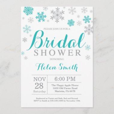 Winter Bridal Shower Invitations Teal Snowflake