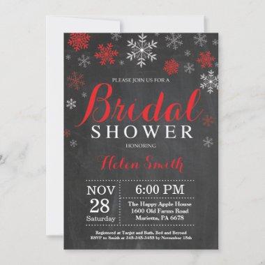 Winter Bridal Shower Red and White Snowflake Invitations