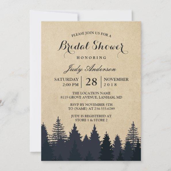 Winter Bridal Shower | Rustic Kraft Pine Trees Invitations