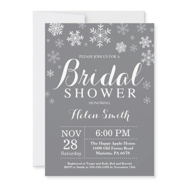 Winter Bridal Shower Snowflake Invitations Gray