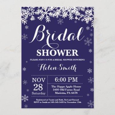 Winter Bridal Shower Snowflake Navy Blue Invitations