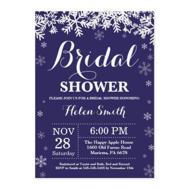 Winter Bridal Shower Snowflake Navy Blue Invitations