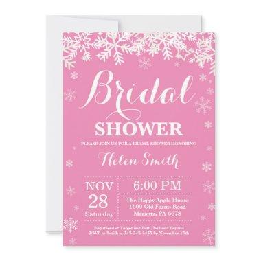 Winter Bridal Shower Snowflake Pink Invitations