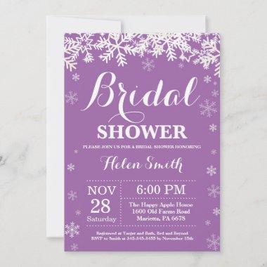 Winter Bridal Shower Snowflake Purple Invitations