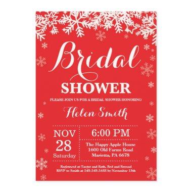 Winter Bridal Shower Snowflake Red Invitations