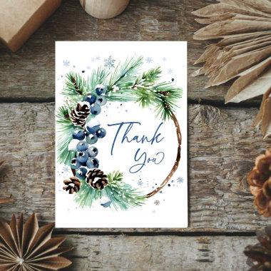 Winter bridal shower watercolor pines wreath thank you Invitations