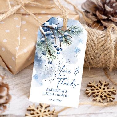 Winter bridal shower watercolor snowy pines gift tags