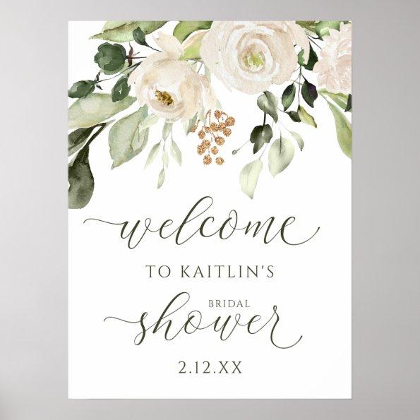 Winter Bridal Shower Welcome Sign White Floral