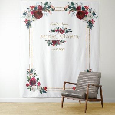 Winter Burgundy Floral Bridal Shower Photo Prop Tapestry