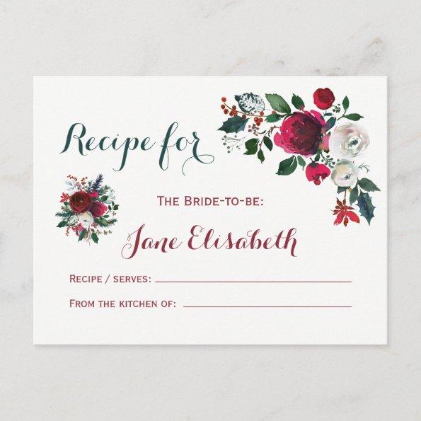 Winter burgundy floral bride to be recipe Invitations