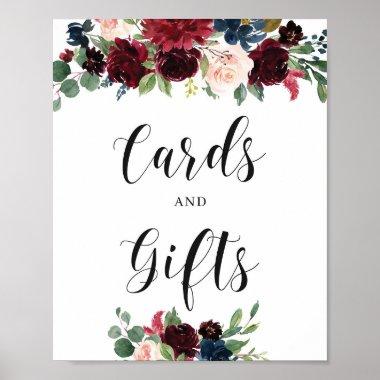 Winter Burgundy Navy Floral Invitations and Gifts Sign