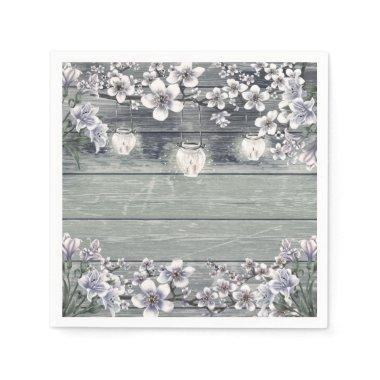 Winter Cherry Blossom Branches & Lanterns Rustic Napkins