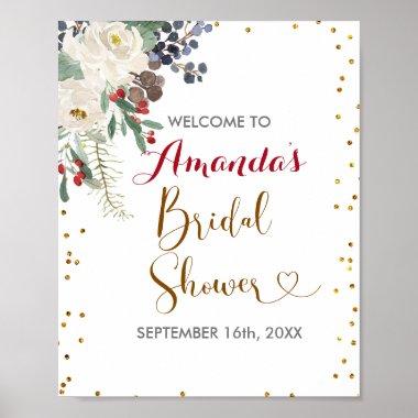 Winter Christmas Floral Bridal Shower Welcome Poster