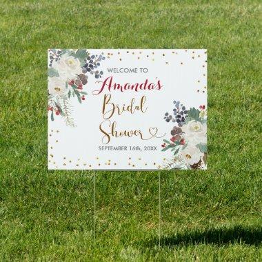 Winter Christmas Floral Bridal Shower Welcome Sign